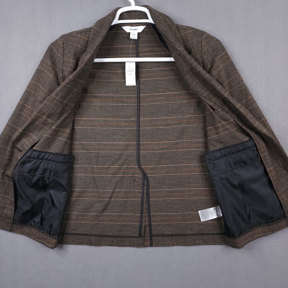 Old Navy Womens XS Petite Relaxed Unlined Blazer Brown Plaid Jacket New - Picture 6 of 16